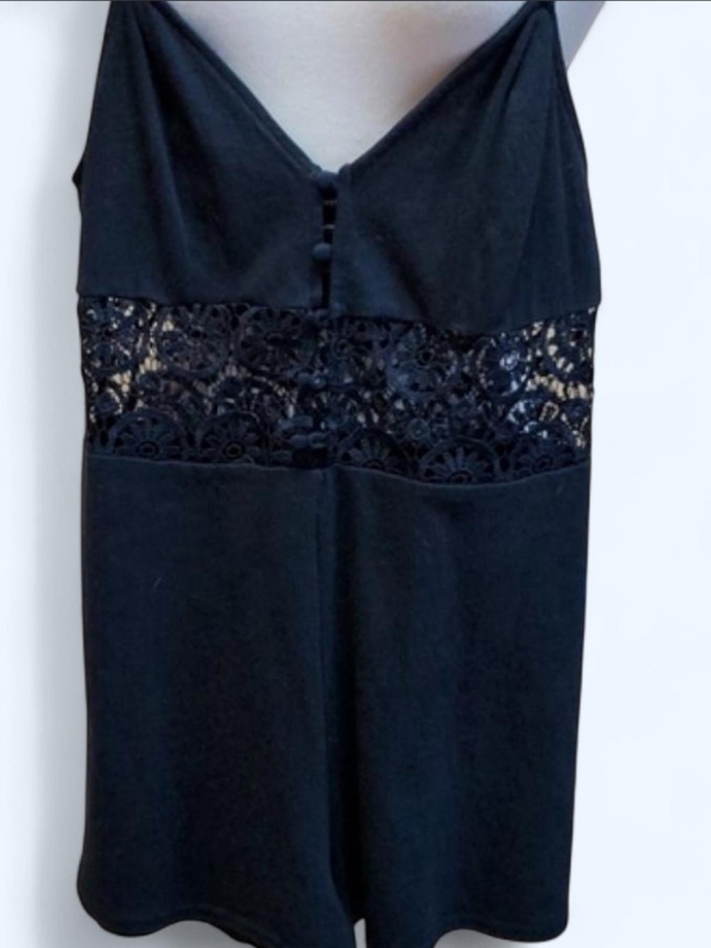 URBAN OUTFITTERS Black Spaghetti Strap Boho One Piece w. Crochet Waist poet core